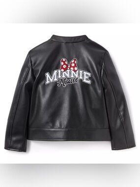 Disney Minnie Mouse Faux Leather Jacket Toddler Size 4T Black Moto Style